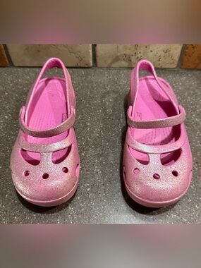 Kids Glitter Pink Mary Jane Slingback crocs c13